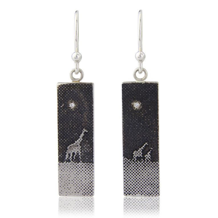 Giraffes Under the Night Sky Earrings with diamond star