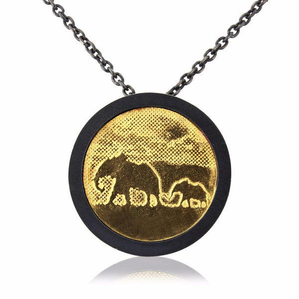 Large Black and Gold Elephant Necklace