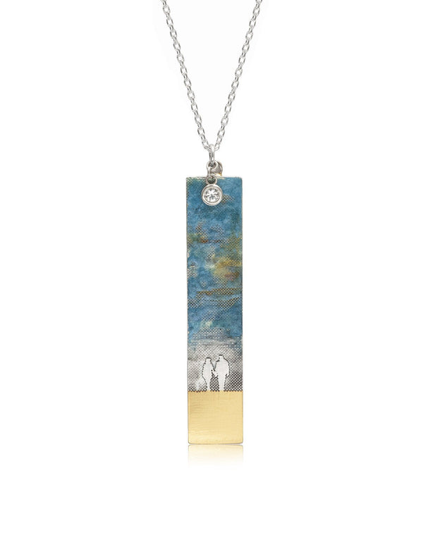 Large Couple on the Beach Necklace with Blue Sky