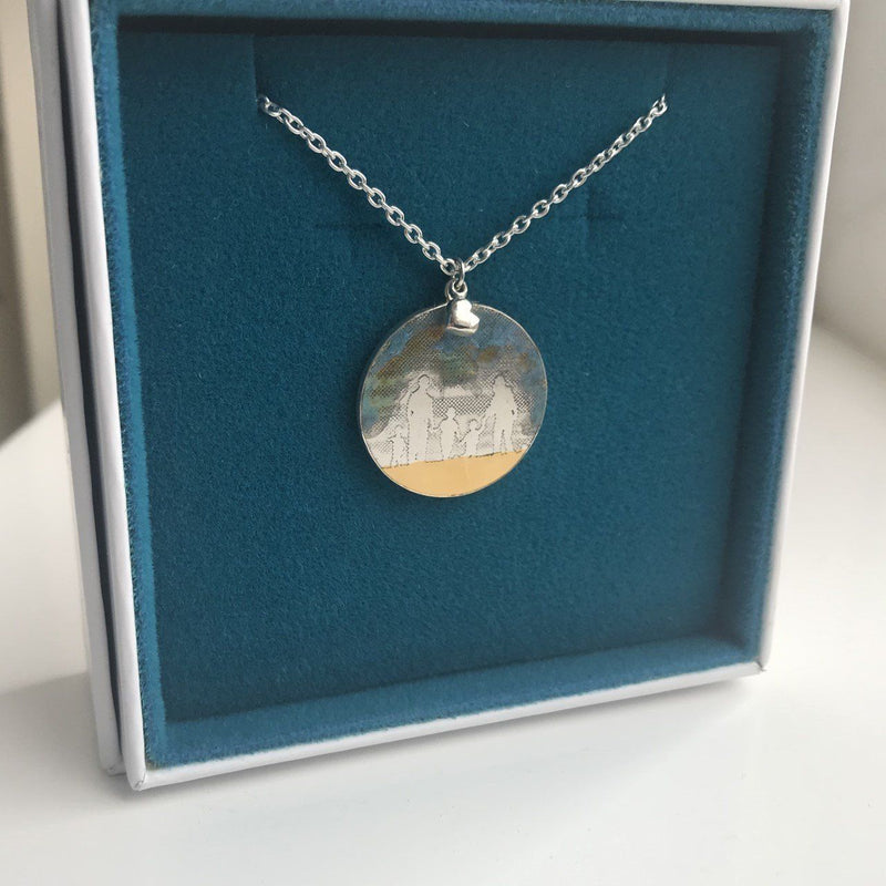 Large Round Family Necklace with Blue Sky