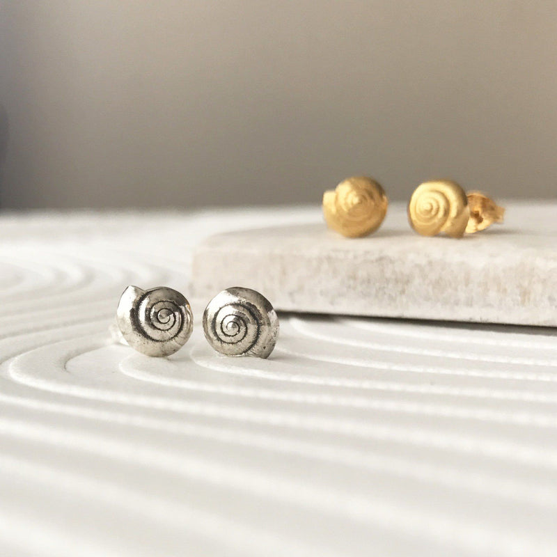 Little Round Silver Shell Earrings