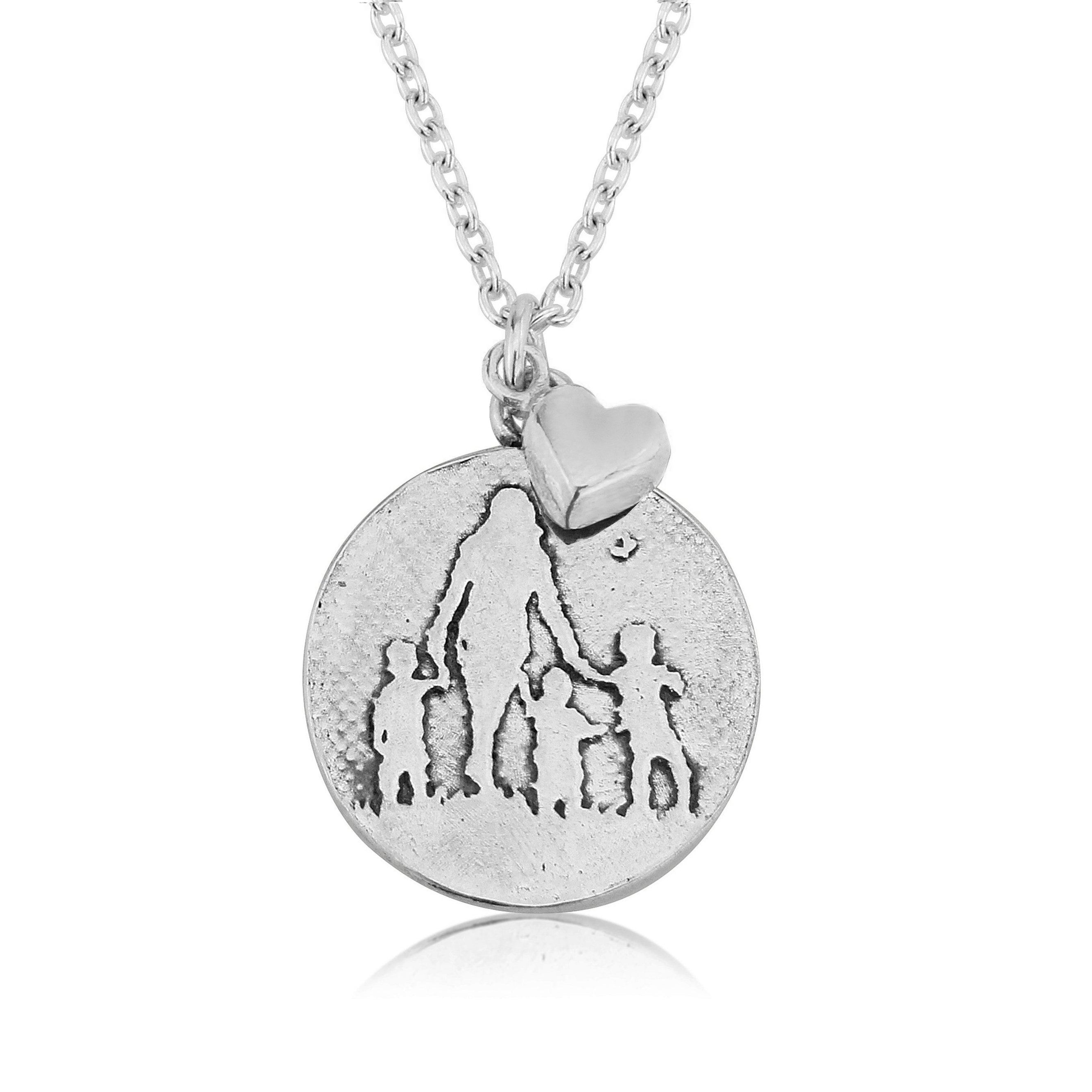 Mother & Child Necklace with Golden Heart (Round)
