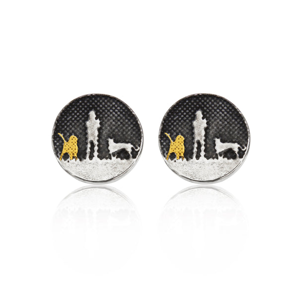 Night's Sky Earrings with Two Golden Dogs