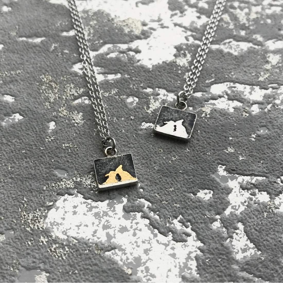 Nights Sky Kissing Gold Bunny Necklace