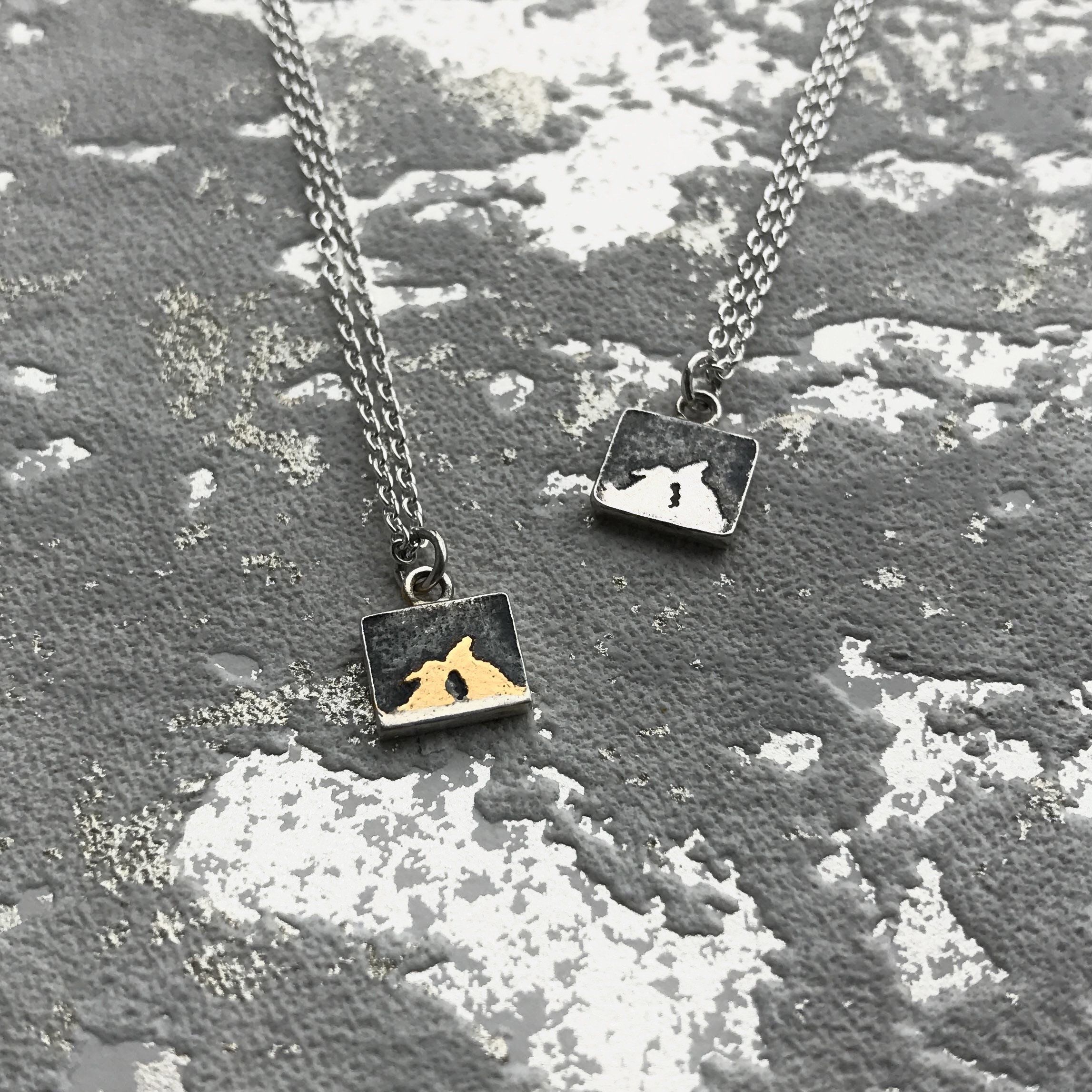 Nights Sky Kissing Gold Bunny Necklace