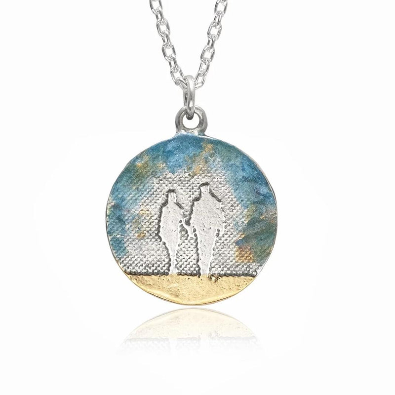 Silver Couple Necklace with Golden Sand & Blue Sky
