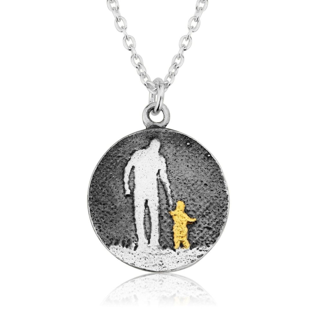 Black and gold oxidised finish on the Round Father and Golden Child Dad Necklace.