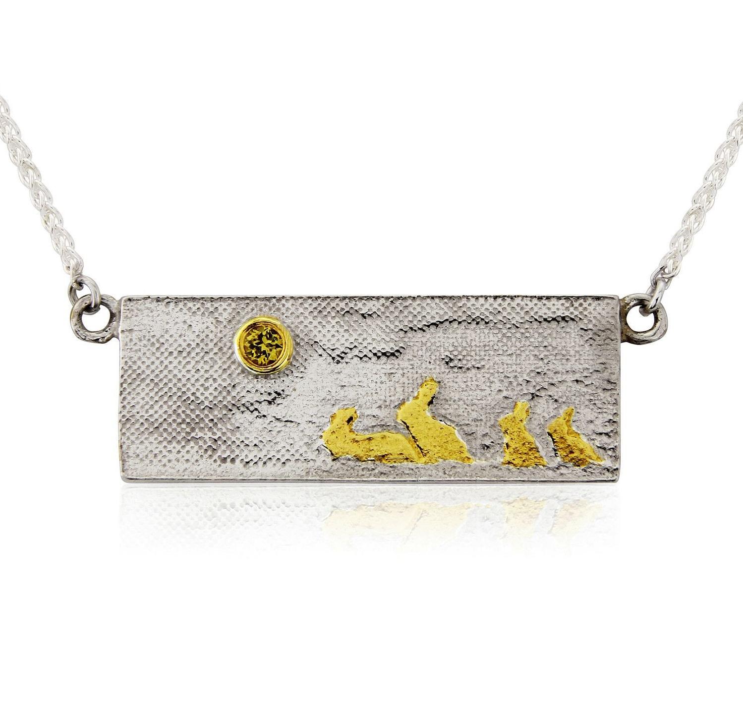 Sapphire Sun Rabbit Family Necklace