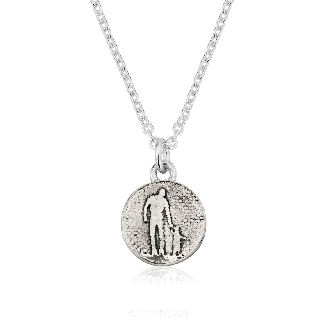 Small Father and Child Dad Charm shown on a silver chain